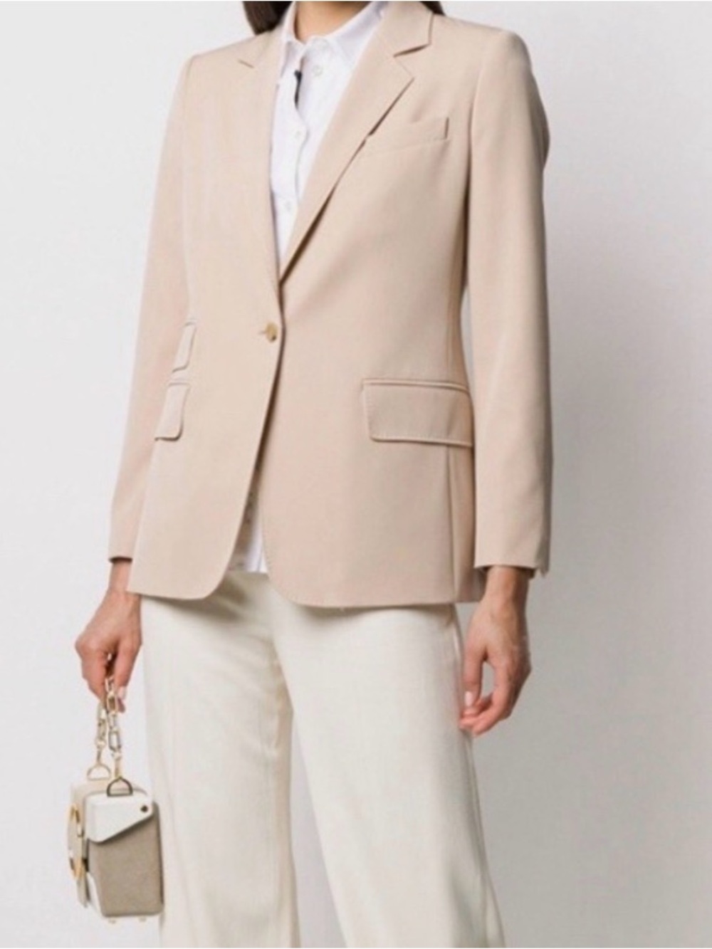Max Mara Beige Unno Virgin Wool Single Breasted Blazer Jacket 10 Luxury